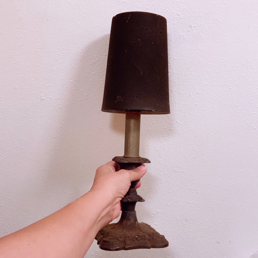 Brutalist Candle Holder Perforated Metal Shade Assemblage Steampunk Vintage